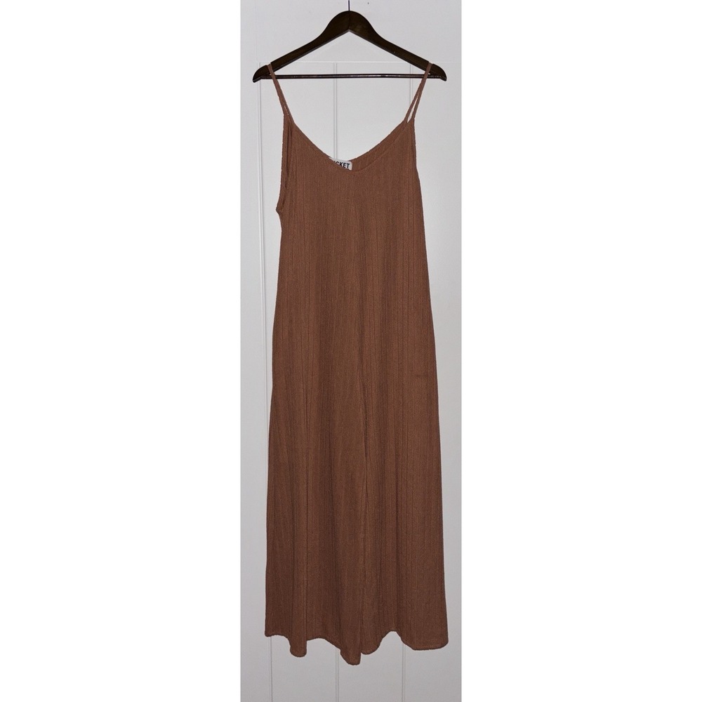 Bucket List Wide Leg‎ Solid Ribbed Knit Sleeveless Rust Jumpsuit Women L Casual